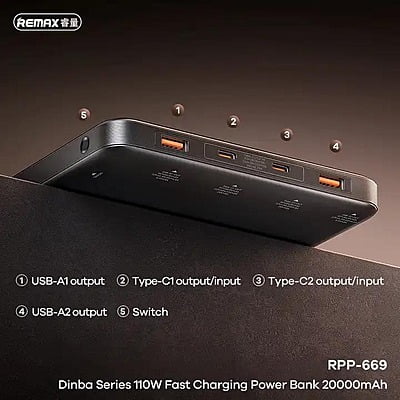 Remax 110W Dinba Series Computer Power Bank PD + QC [RPP-669] [20,000 mAh] [4 Ports]