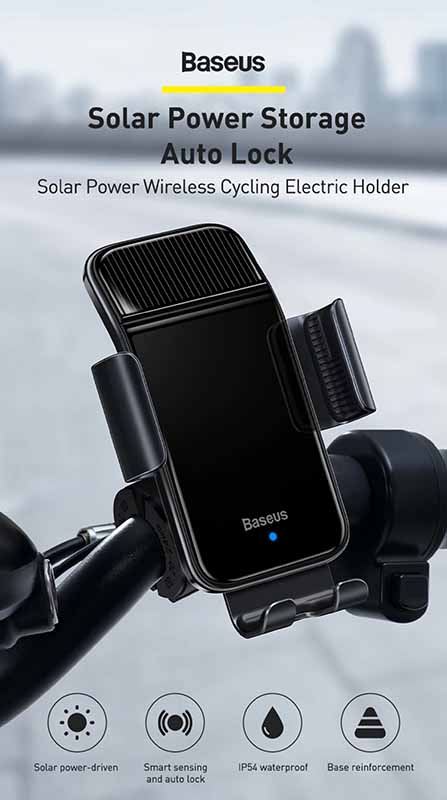 Baseus [SUZG-010001] Smart Solar Power Wireless Cycling Electric Holder - For Bike/Scooter/Motorcycle