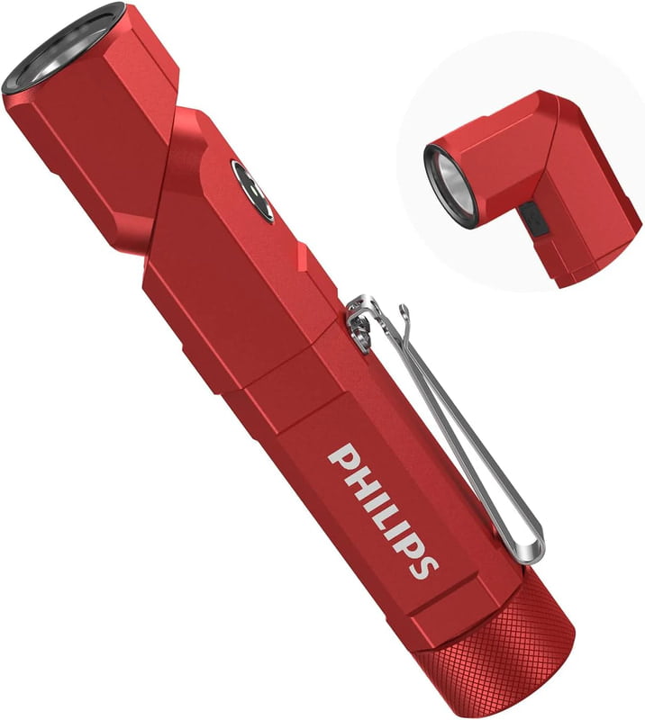 [Marketplace] Philips LED Light Compact Flashlight Powerful Flashlight 1000 Lumens High Intensity Type-C Rechargeable Swivelling Work Light L-Shaped L Chest Light (Red) SFL5806R