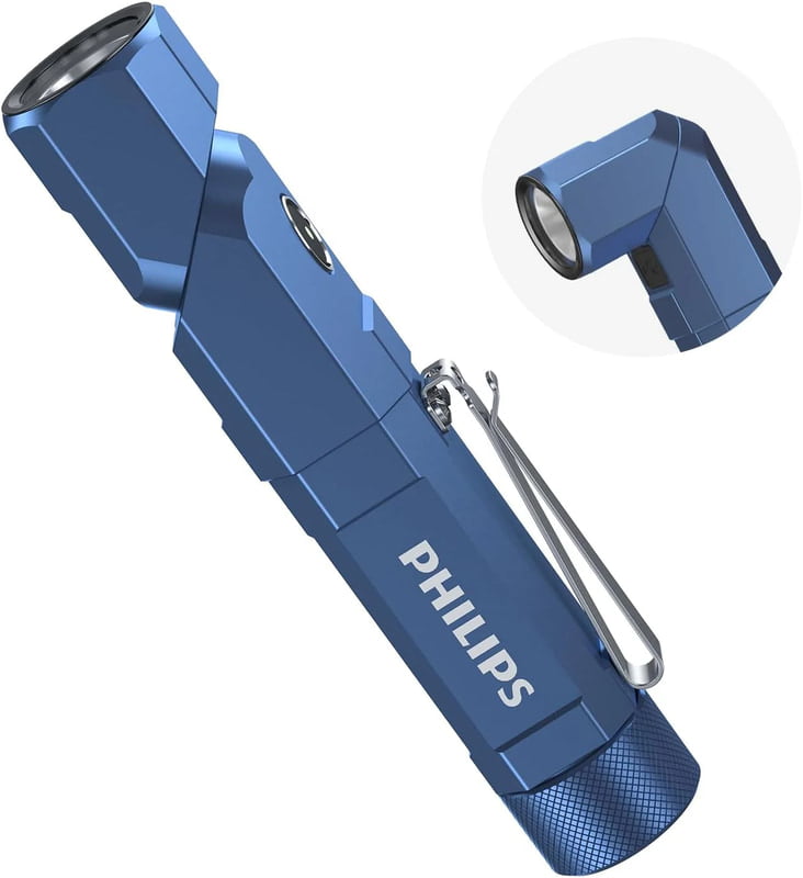 [Marketplace] Philips LED Light Compact Flashlight Powerful Flashlight 1000 Lumens High Intensity Type-C Rechargeable Swivelling Work Light  L-Shaped L Chest Light (Blue) SFL5806B