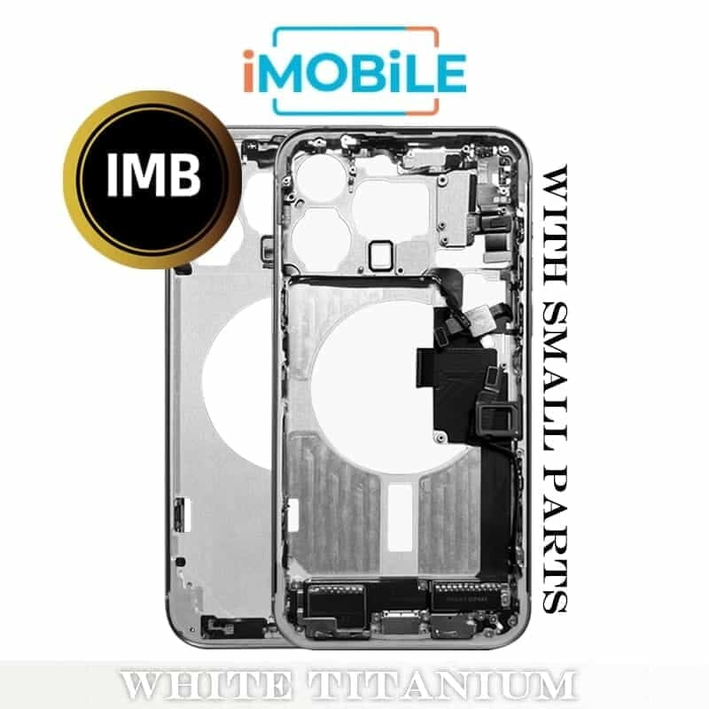 iPhone 15 Pro Max Compatible Back Housing with Small Parts [IMB] [White Titanium]