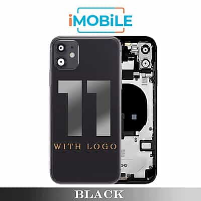 iPhone 11 Compatible Back Housing [with Tested Button Flex and Brackets] [Black]