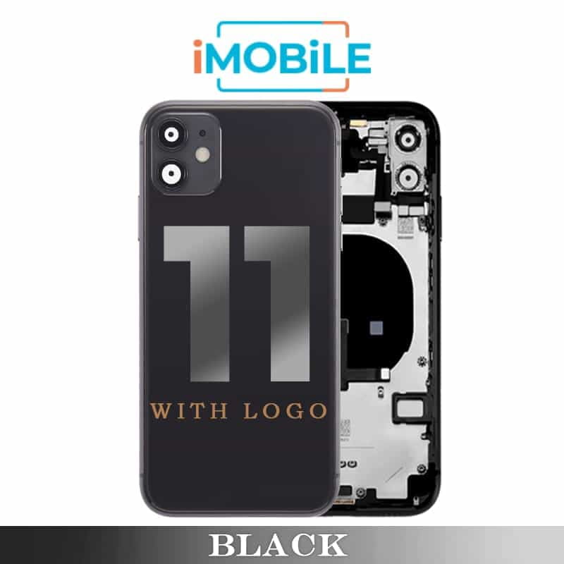 iPhone 11 Compatible Back Housing [with Tested Button Flex and Brackets] [Black]