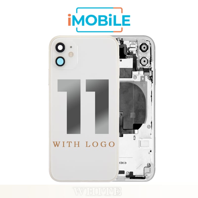 iPhone 11 Compatible Back Housing [with Tested Button Flex and Brackets] [White]