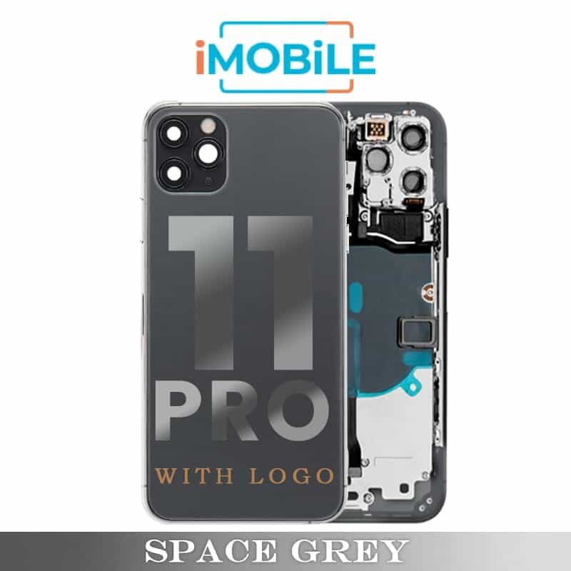 iPhone 11 Pro Compatible Back Housing with Tested Button Flex and Brackets [Space Grey]