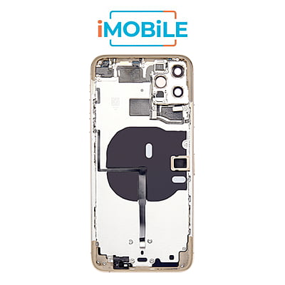 iPhone 11 Pro Max Compatible Back Housing with Tested Button Flex and Brackets [Gold]