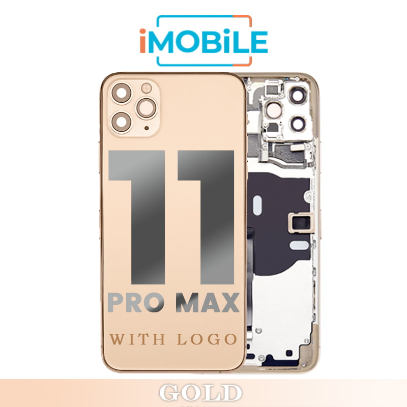 iPhone 11 Pro Max Compatible Back Housing with Tested Button Flex and Brackets [Gold]