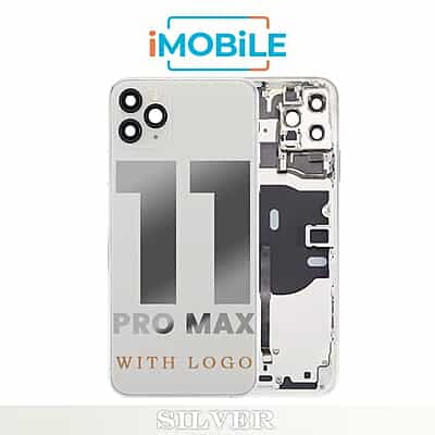 iPhone 11 Pro Max Compatible Back Housing with Tested Button Flex and Brackets [Silver]