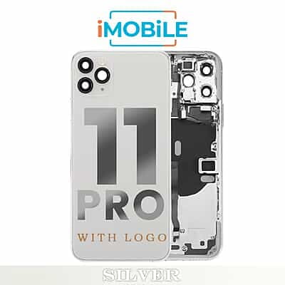 iPhone 11 Pro Compatible Back Housing with Tested Button Flex and Brackets [Silver]