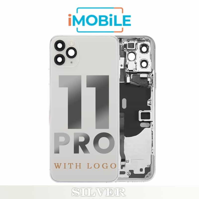 iPhone 11 Pro Compatible Back Housing with Tested Button Flex and Brackets [Silver]