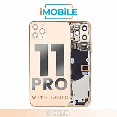 iPhone 11 Pro Compatible Back Housing with Tested Button Flex and Brackets [Gold]